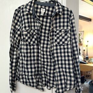 Checkered Navy/White Long Sleeve Button Down